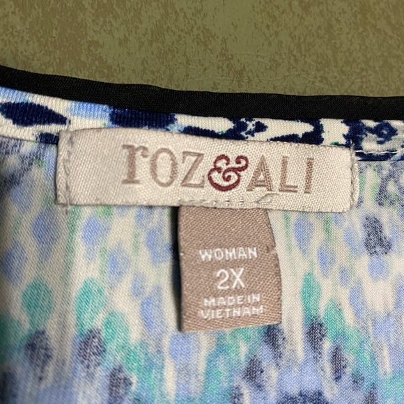 Roz & Ali tunic top polyester spandex blue green abstract print 2X soft - Picture 6 of 8